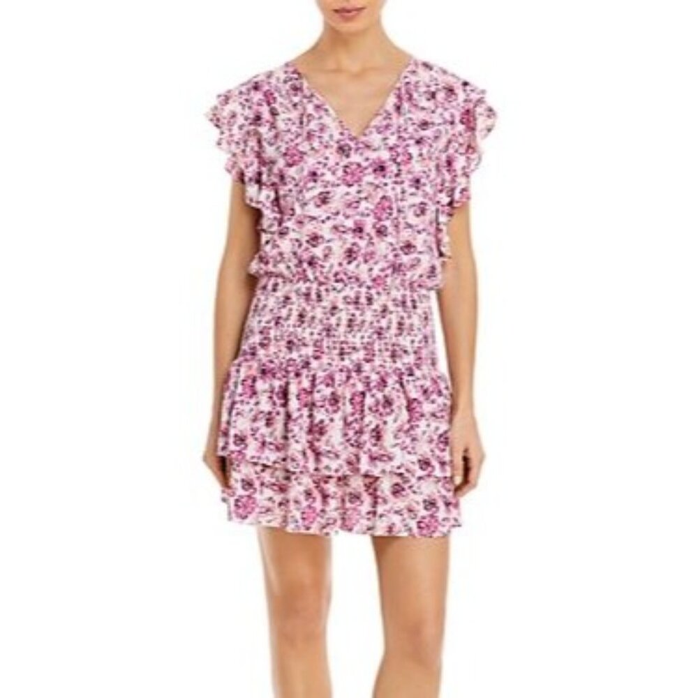 Aqua Dress Womens‎ XL Pink Floral Tiered Mini Dress